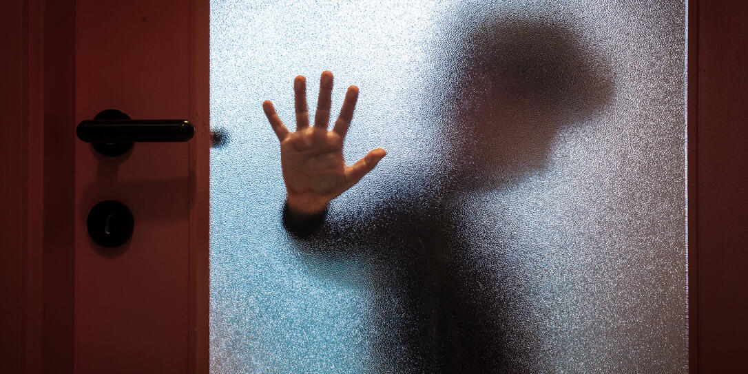 Boy Behind Glass Door