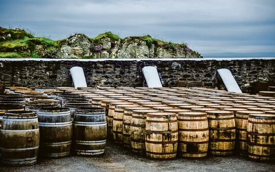 Whisky barrels by the sea