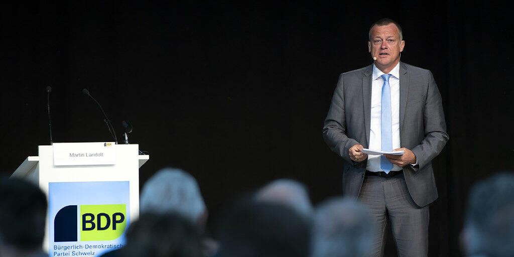 BDP-Parteipräsident Martin Landolt lanciert an der Delegiertenversammlung in Burgdorf den Wahlkampf mit dem Motto "BDP. Langweilig, aber gut".